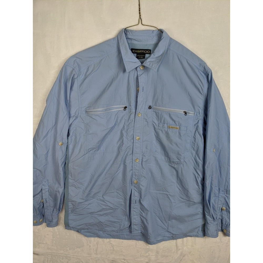 ExOfficio Shirt Mens XL Light Blue Vented Button Down Long Sleeve Fishing Shirt